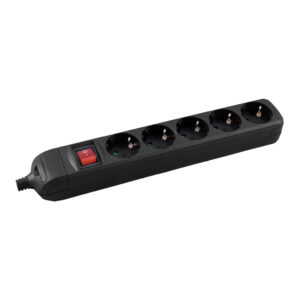 5-way socket with switch, rewireable, black